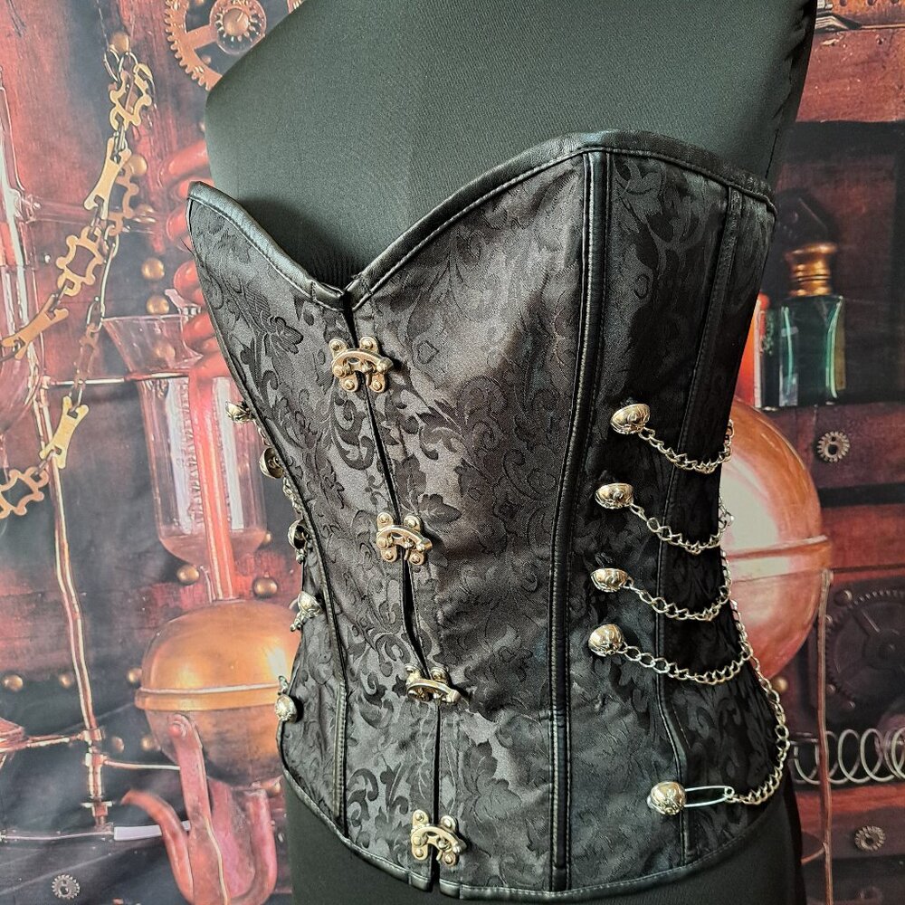 Black buckle-front over bust corset - NEW LACES